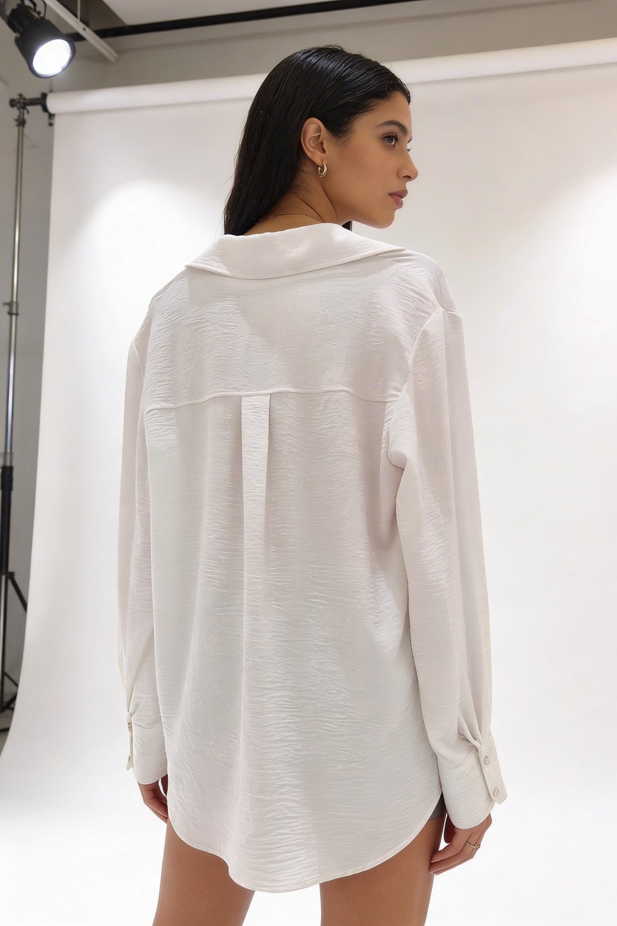 Textured Oversized Button-Down Shirt