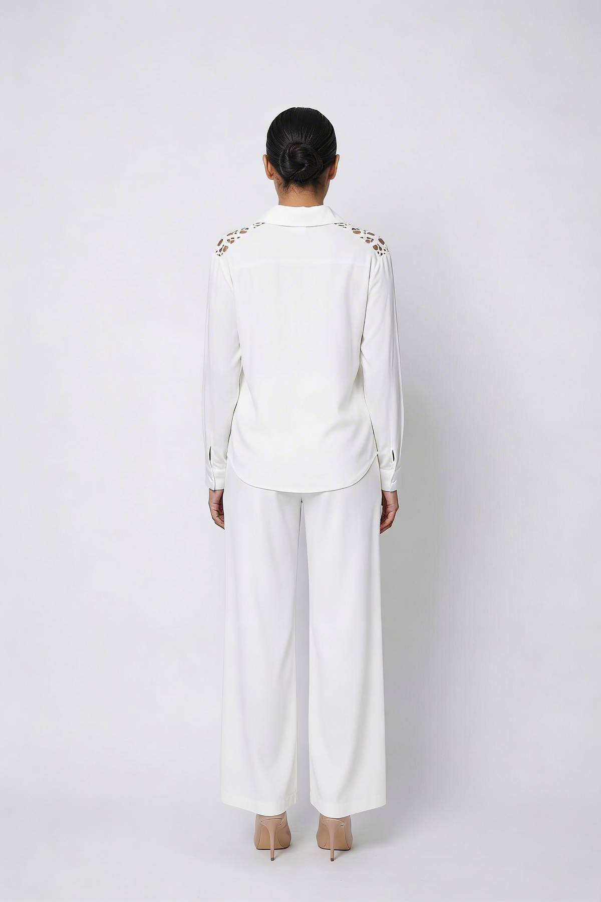 Crochet Lace Insert Cotton Shirt & Pant Set