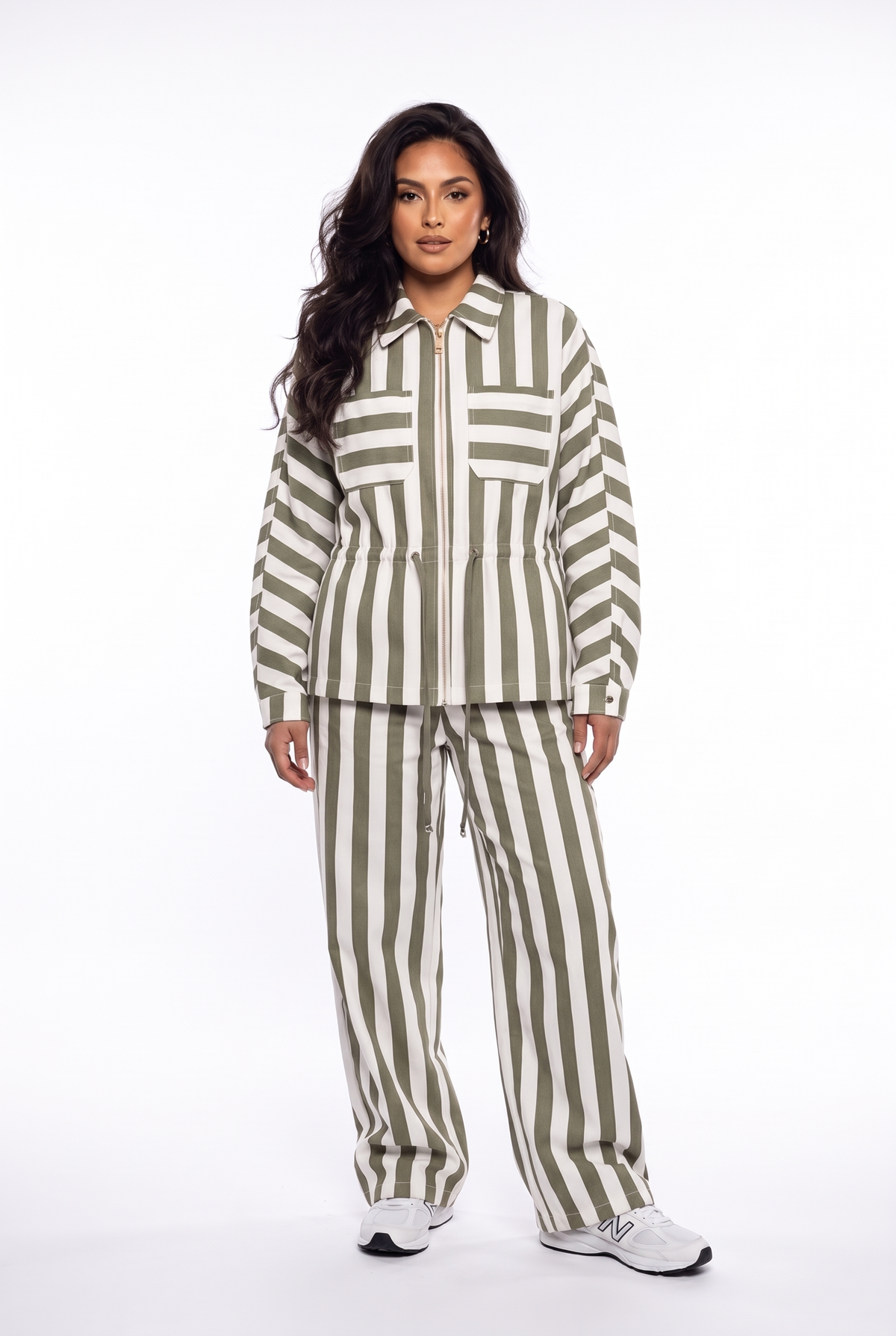 Bold Striped Cinched-Waist Utility Set