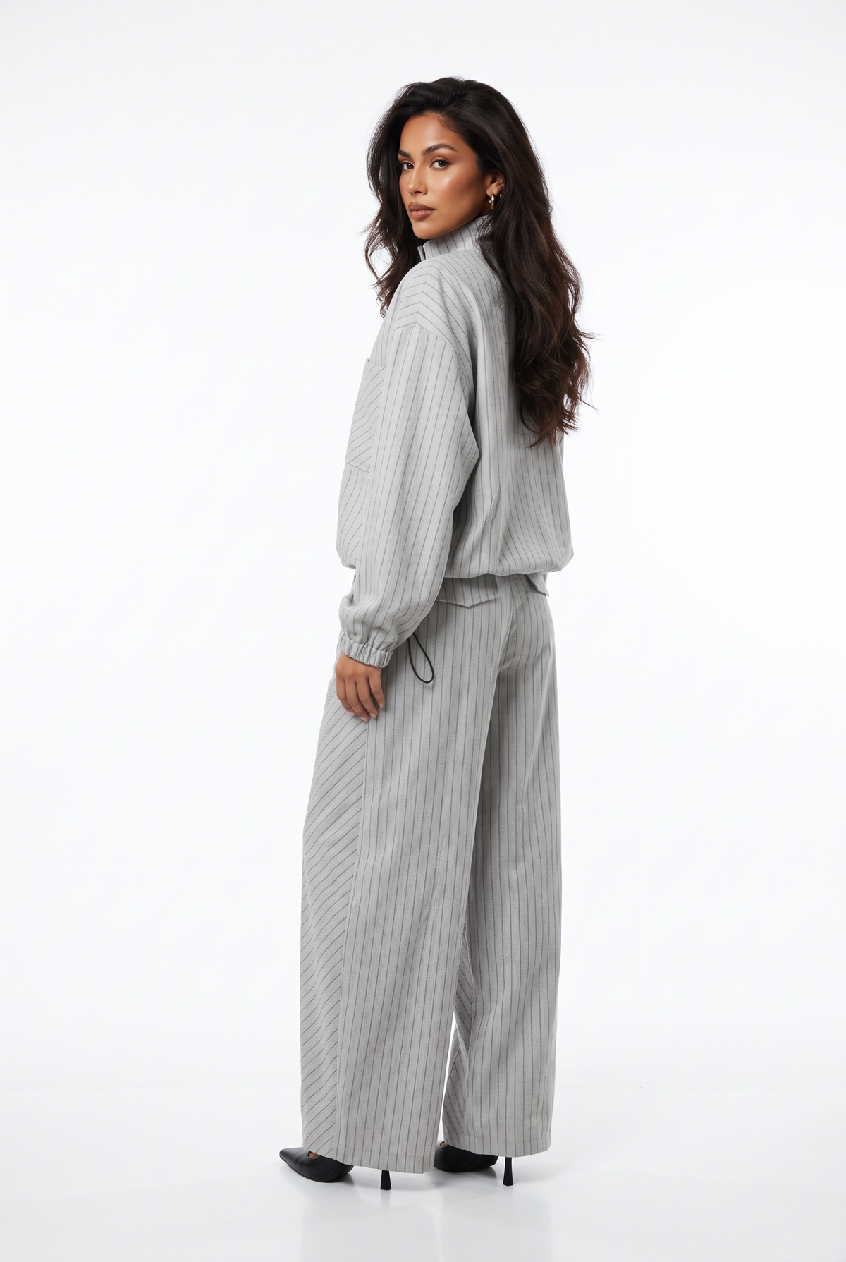 Pinstripe Mock-Neck Tailored Set