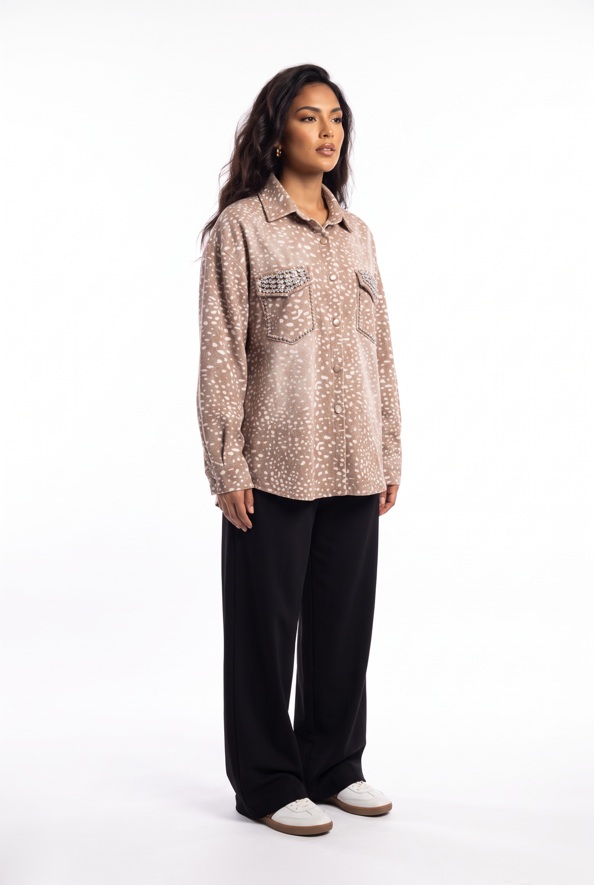 Embellished Bambi Print Oversized Shacket