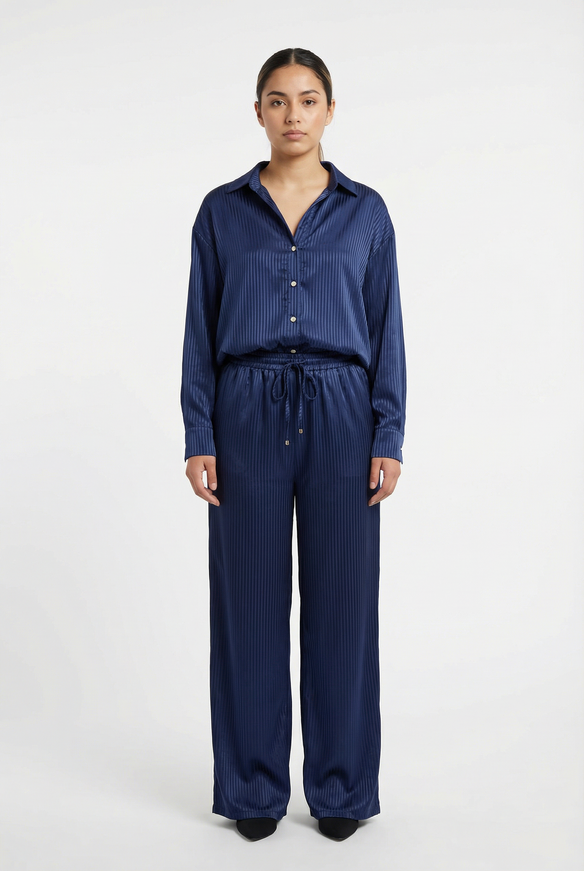 Satin Shadow Stripe Shirt & Pant Set