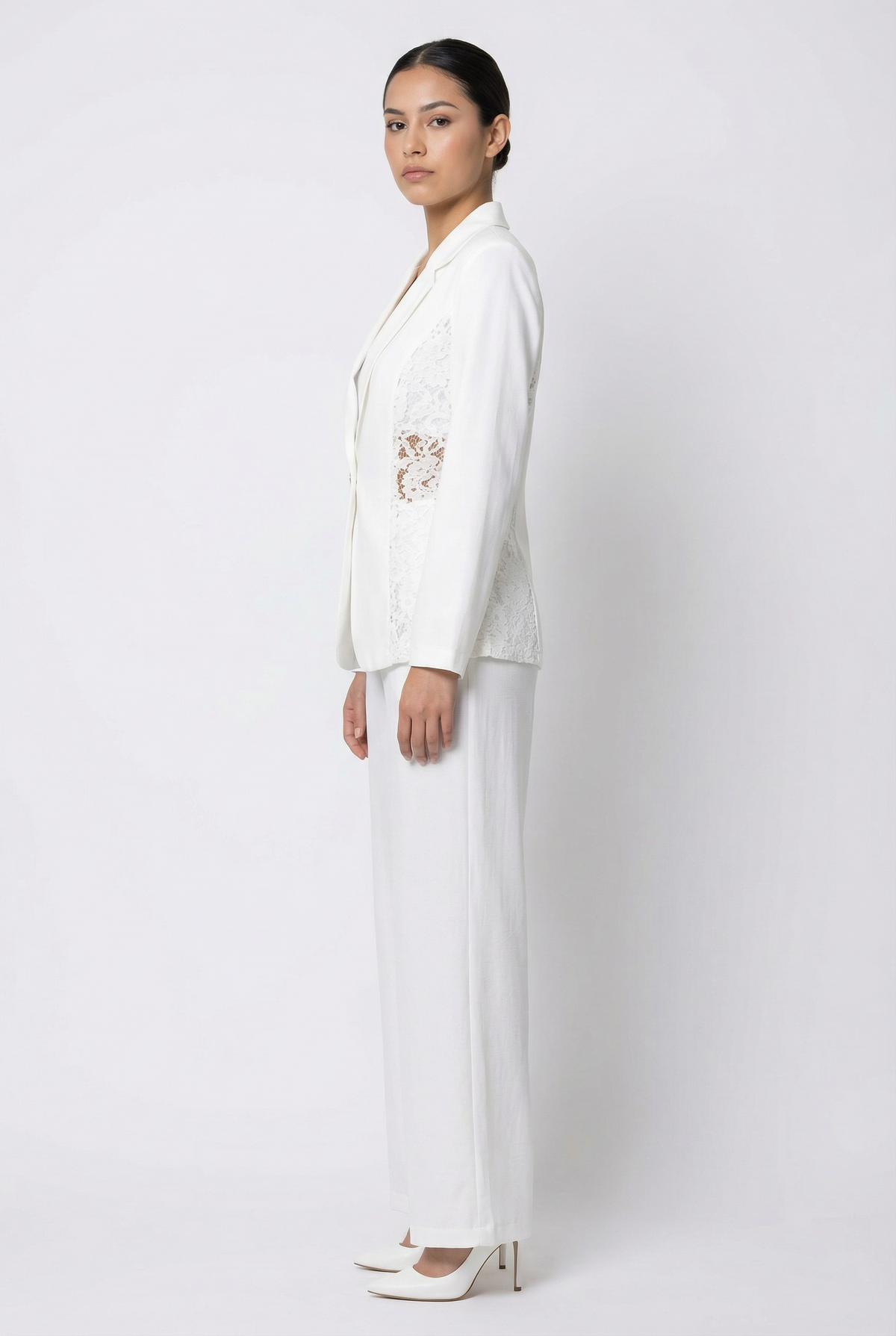 Lace Panel Single-Button Blazer Set