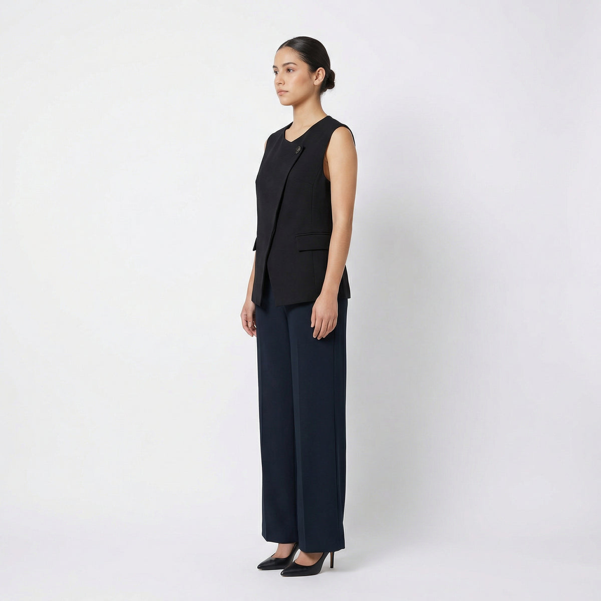 Asymmetric Wrap Vest & Wide-Leg Pant Set