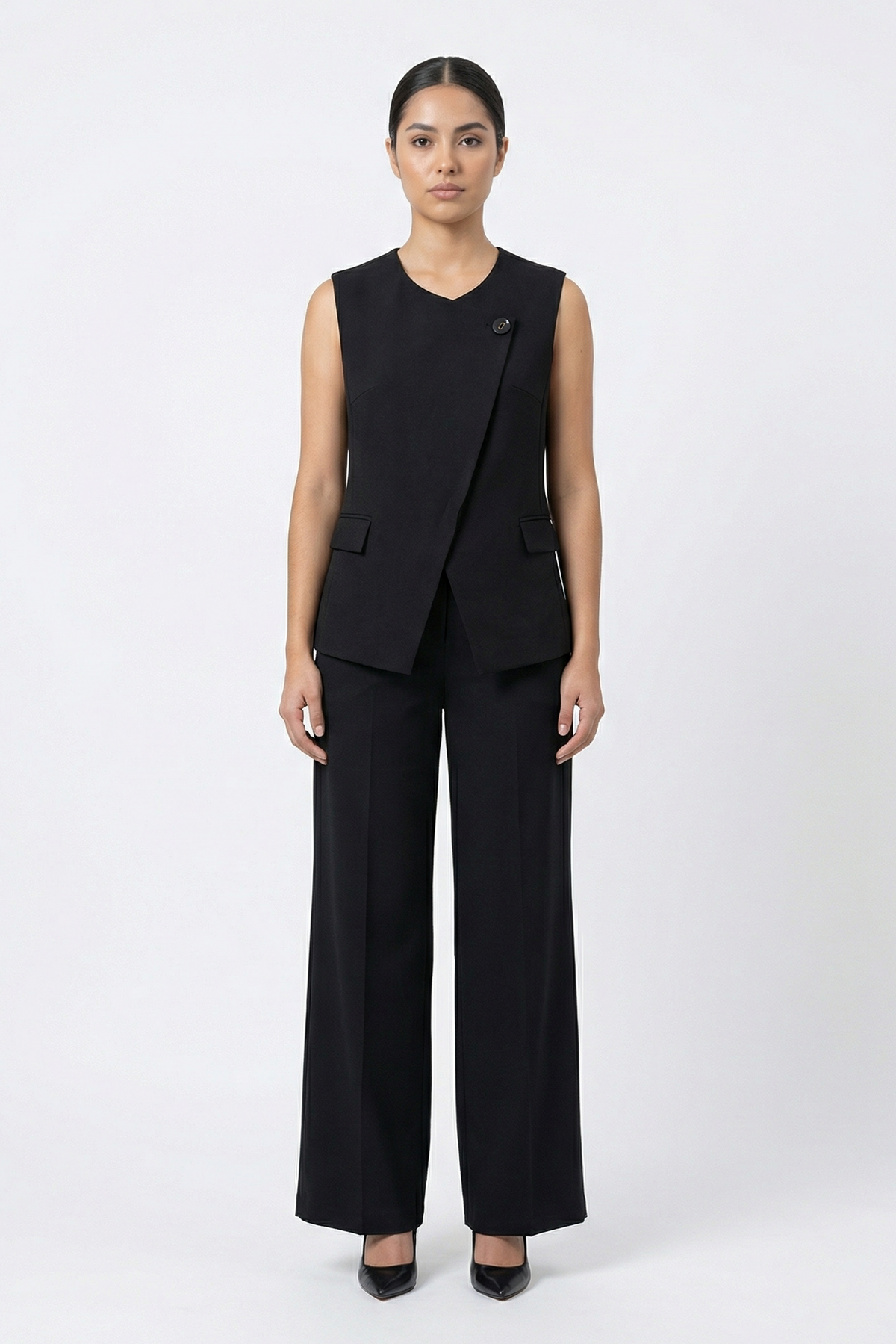 Asymmetric Wrap Vest & Wide-Leg Pant Set
