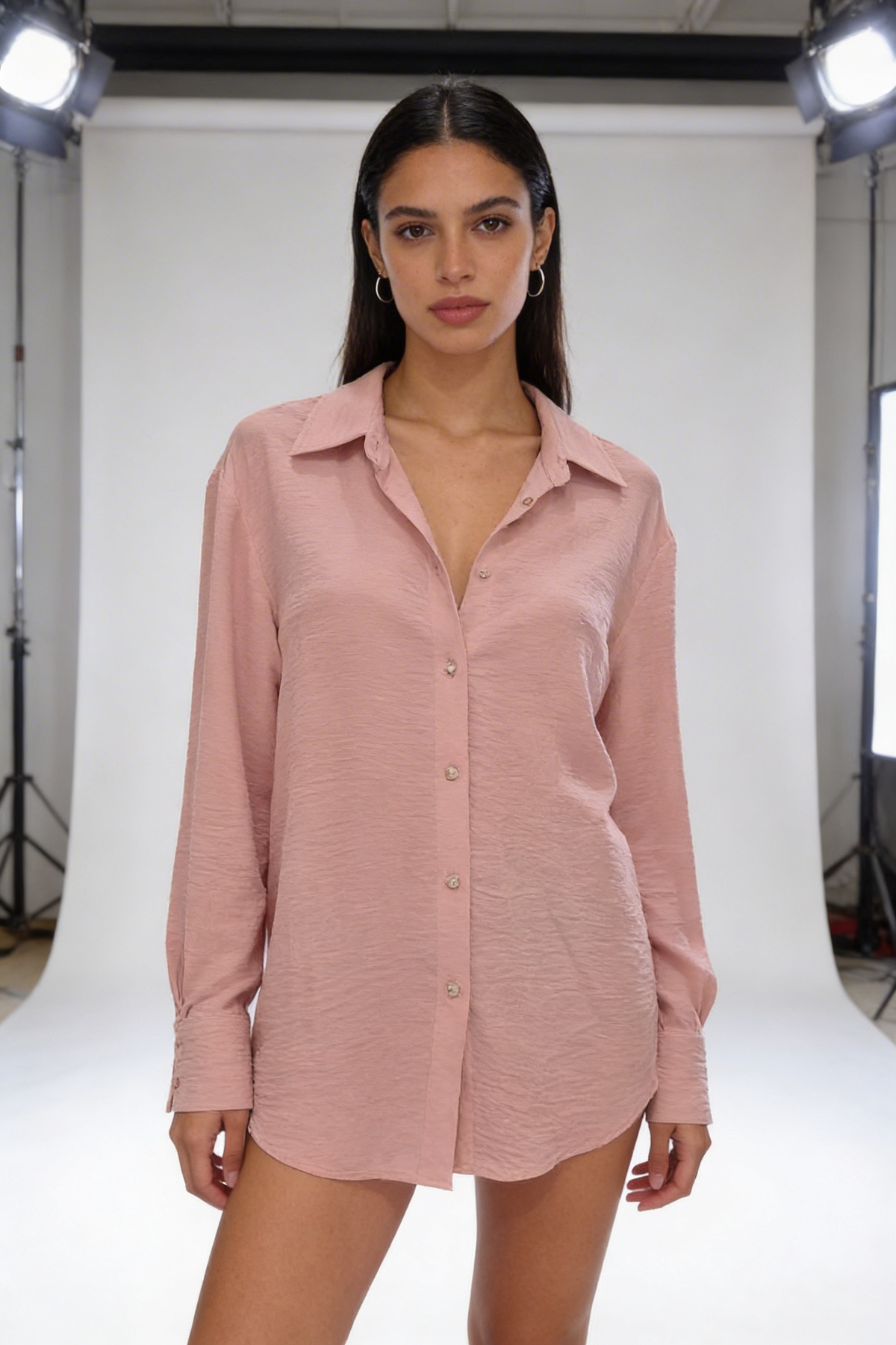 Textured Oversized Button-Down Shirt