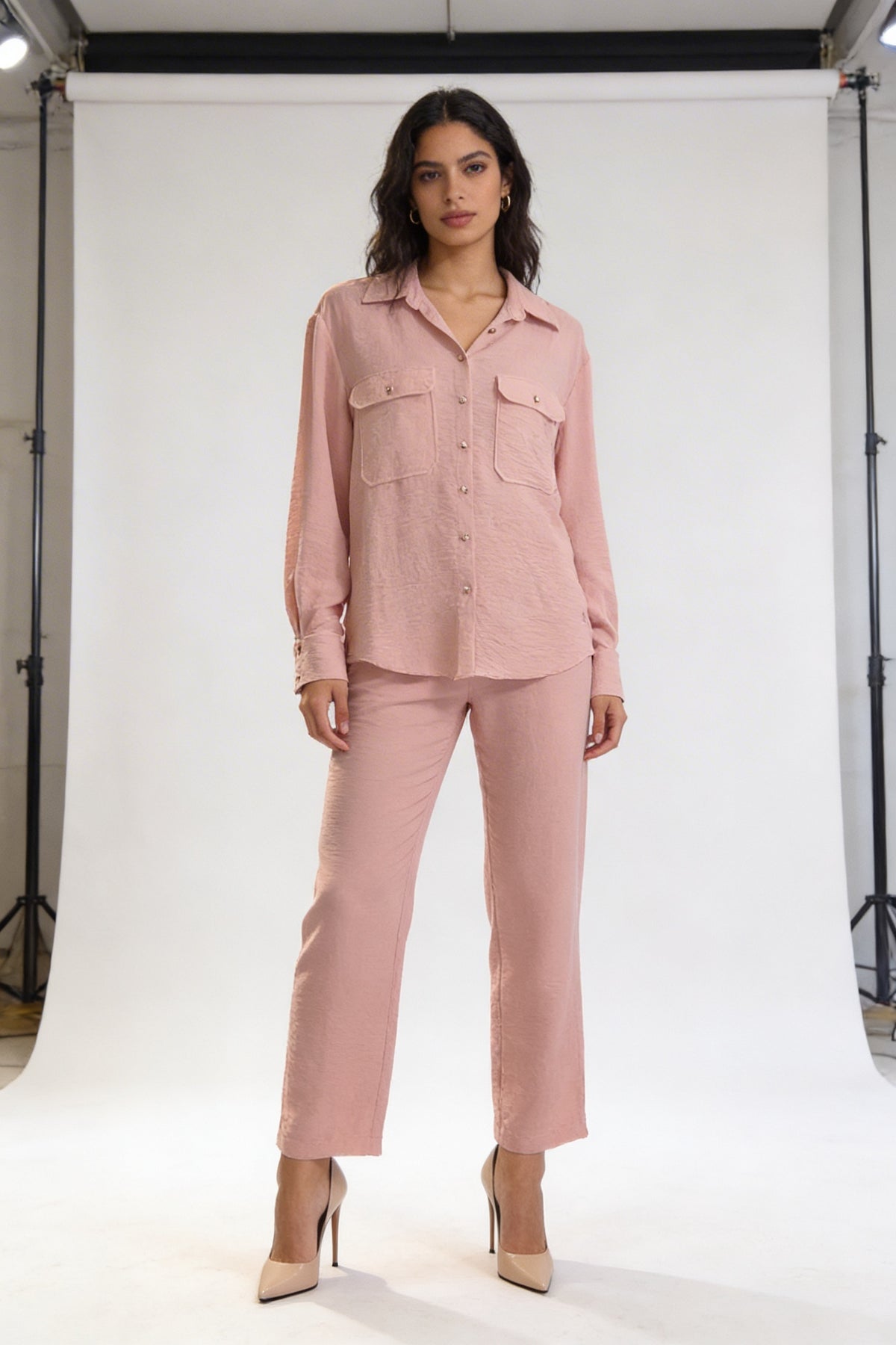 Textured Oversized Button-Down Shirt
