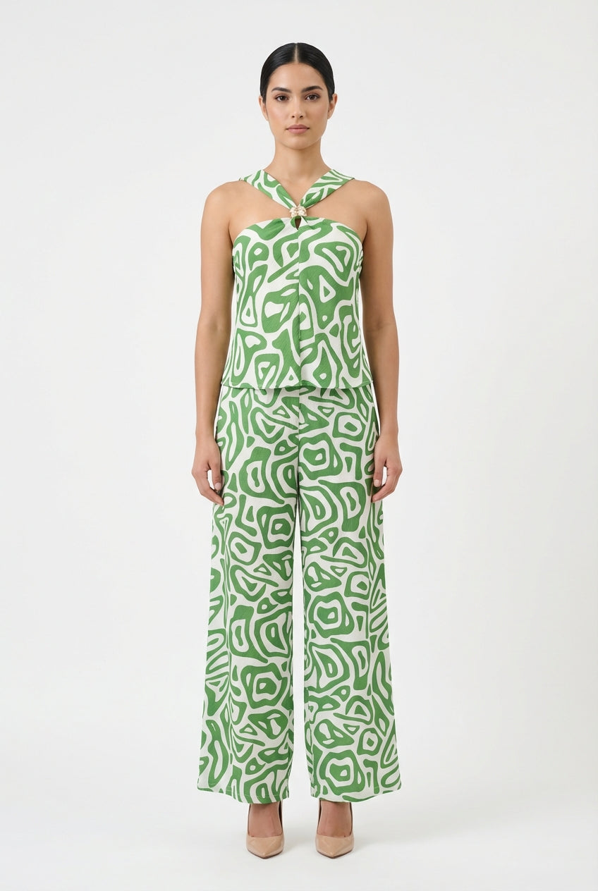Abstract Geometric Halter & Wide-Leg Pant Set