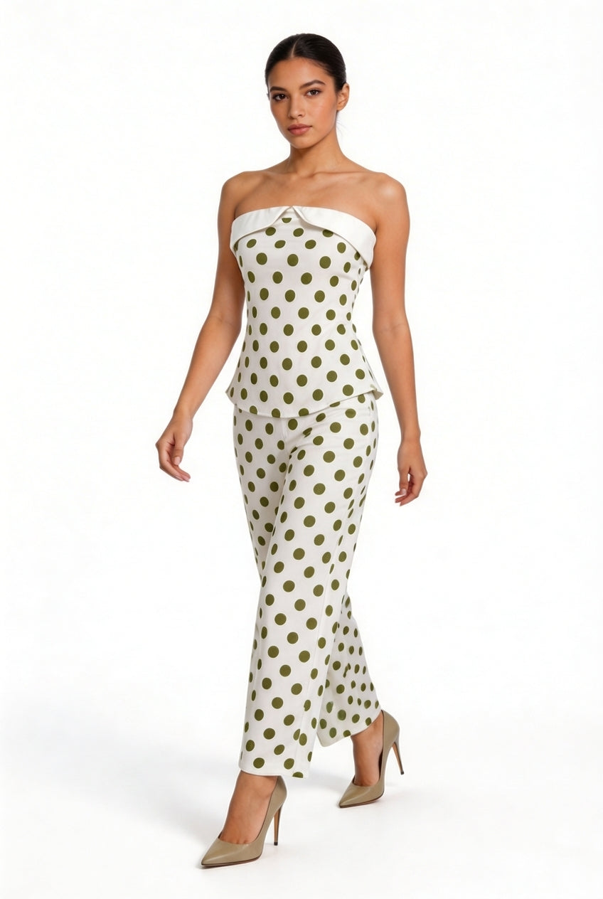 Polka Dot Strapless Peplum & Trouser Set