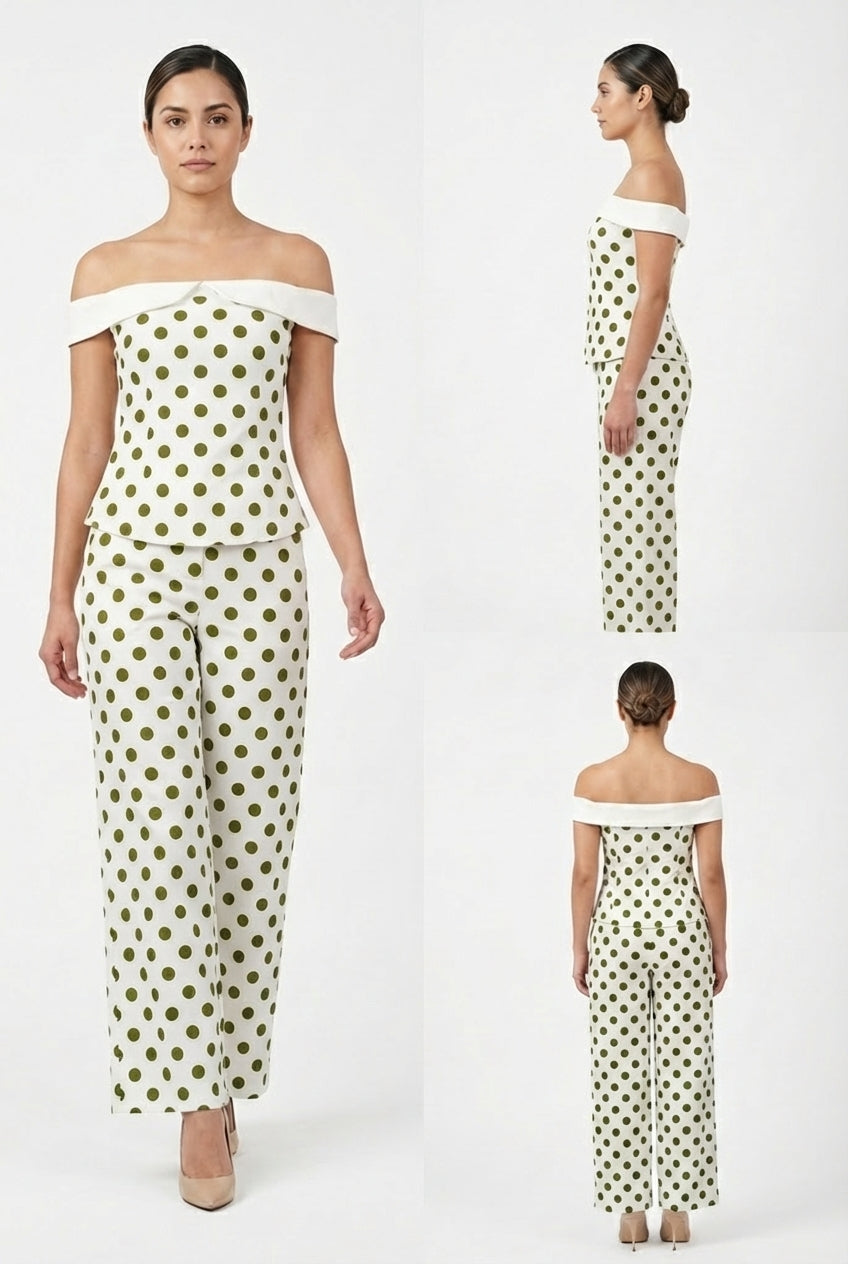 Polka Dot Strapless Peplum & Trouser Set