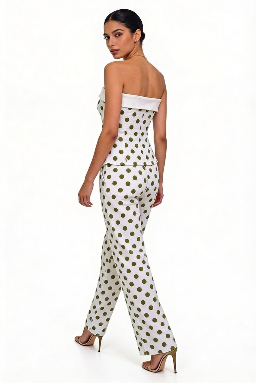 Polka Dot Strapless Peplum & Trouser Set