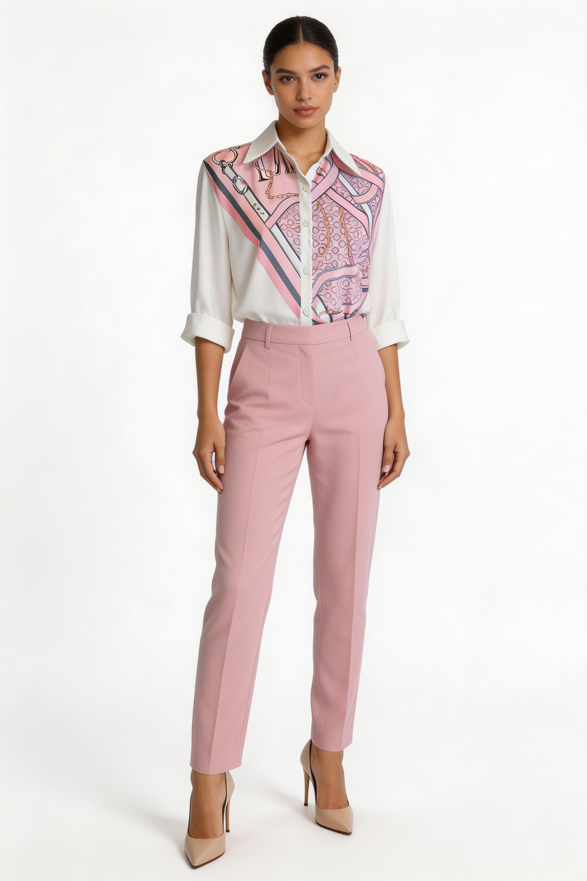Mixed Print Scarf Panel Blouse