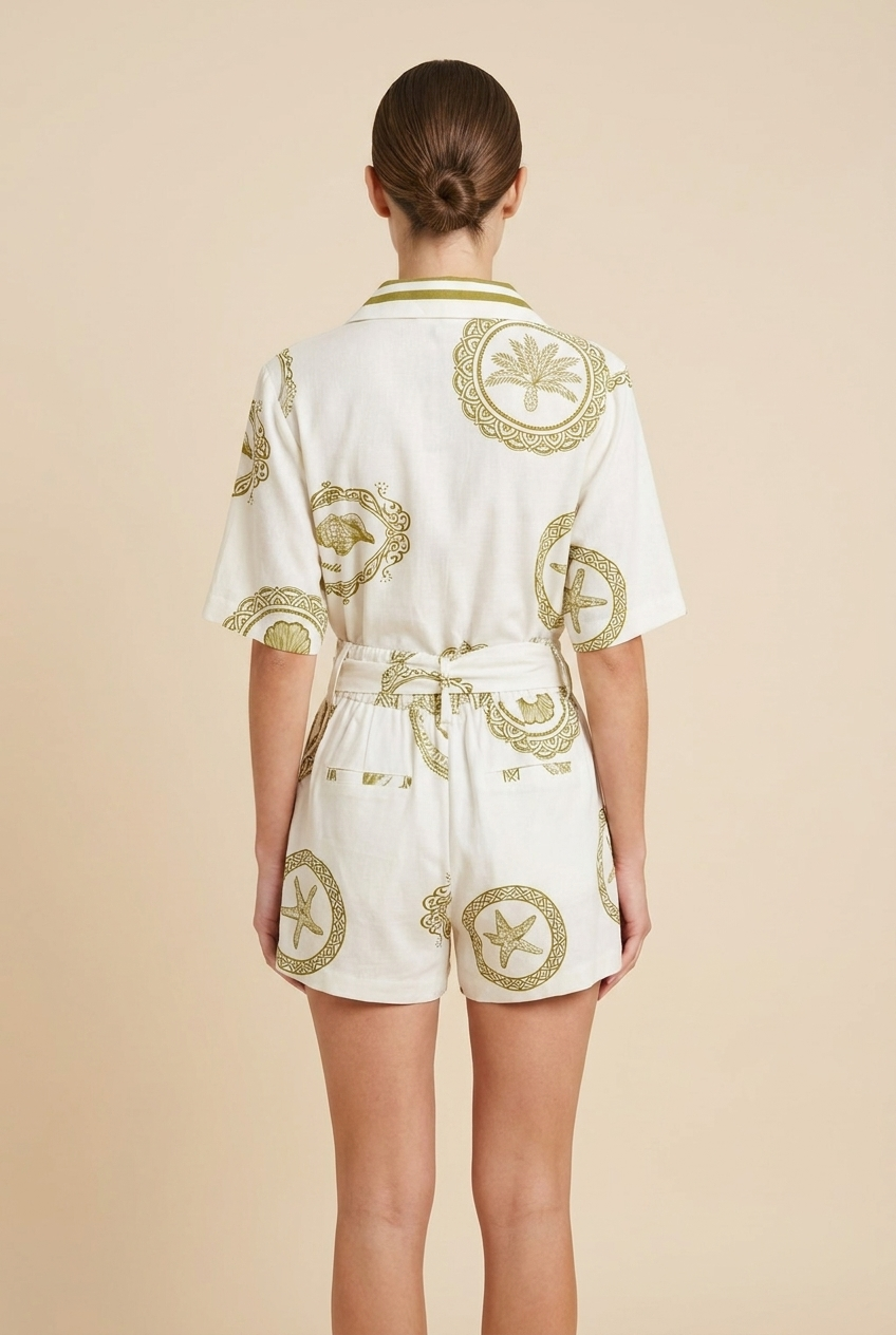 Vintage Tropical Half-Zip Short Set