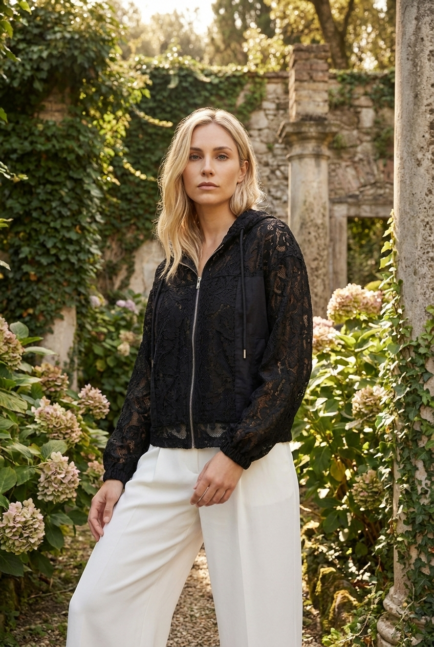 Sheer Floral Lace Hooded Jacket