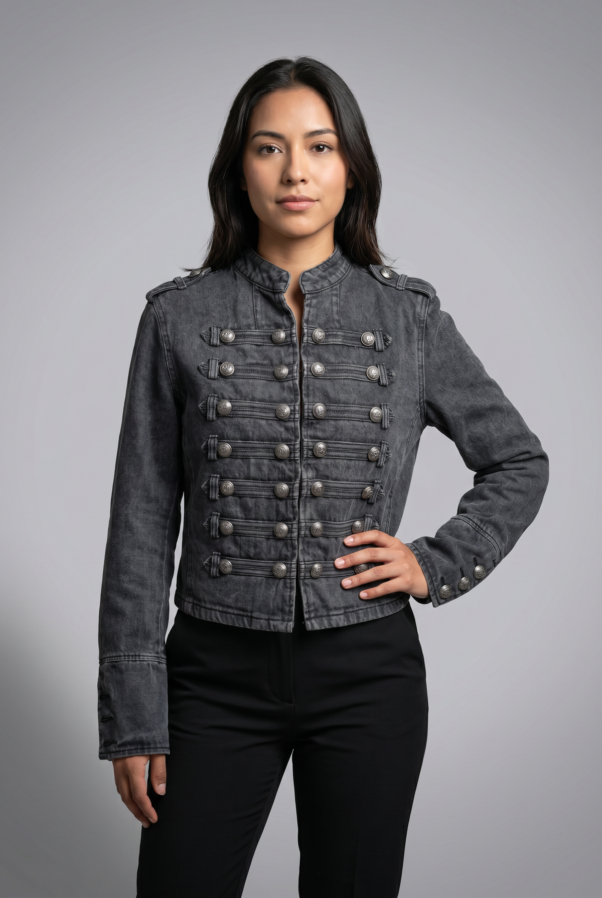 Vintage-Wash Military Denim Jacket