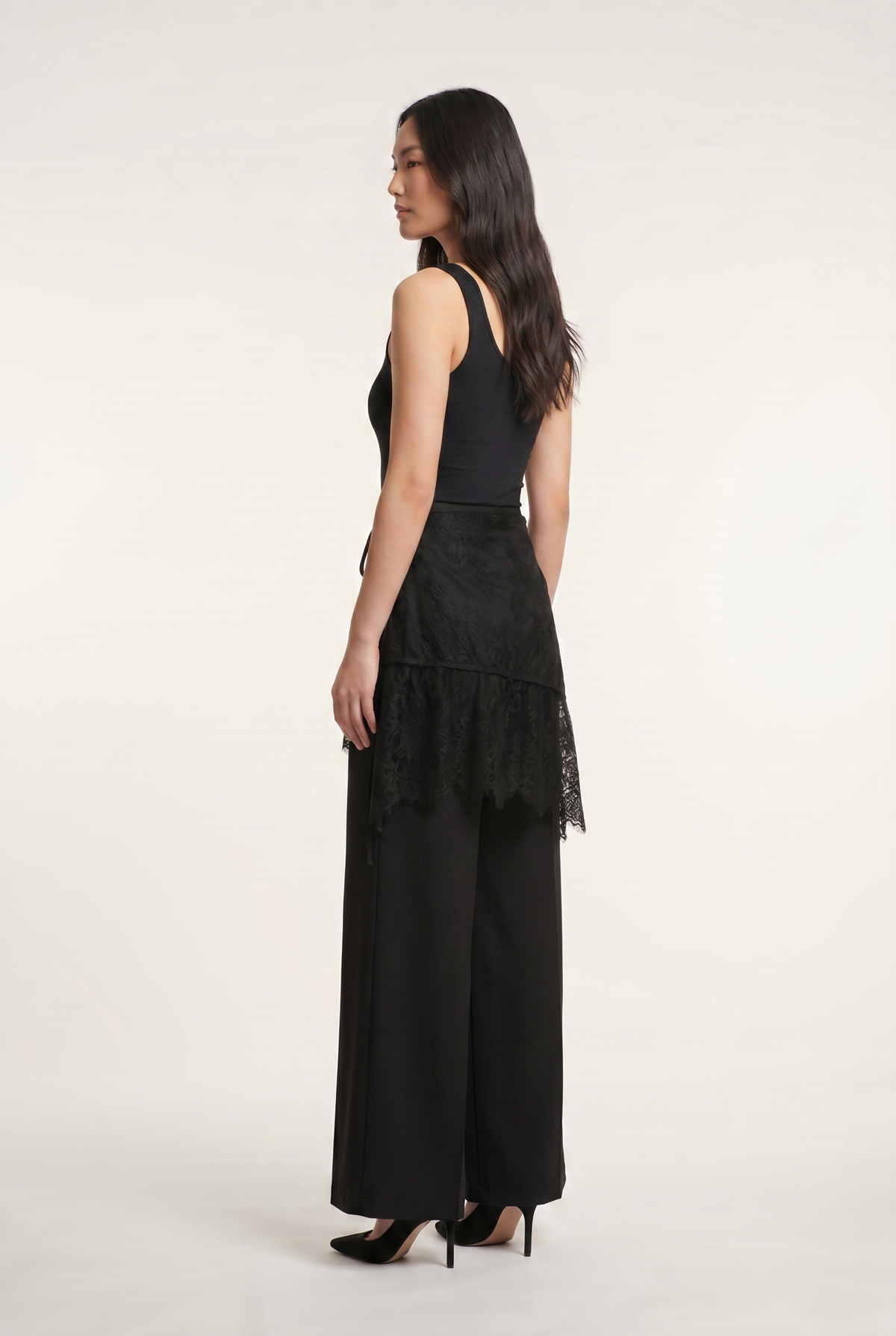 Lace-Overlay Wide-Leg Trousers