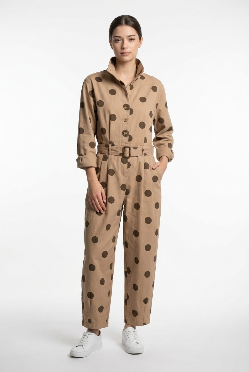 Belted Polka Dot Utility Jumpsuit