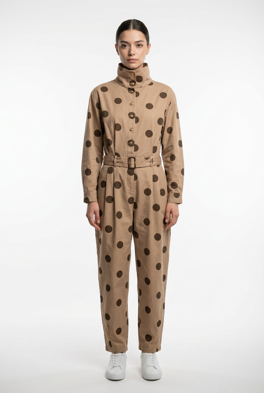 Belted Polka Dot Utility Jumpsuit