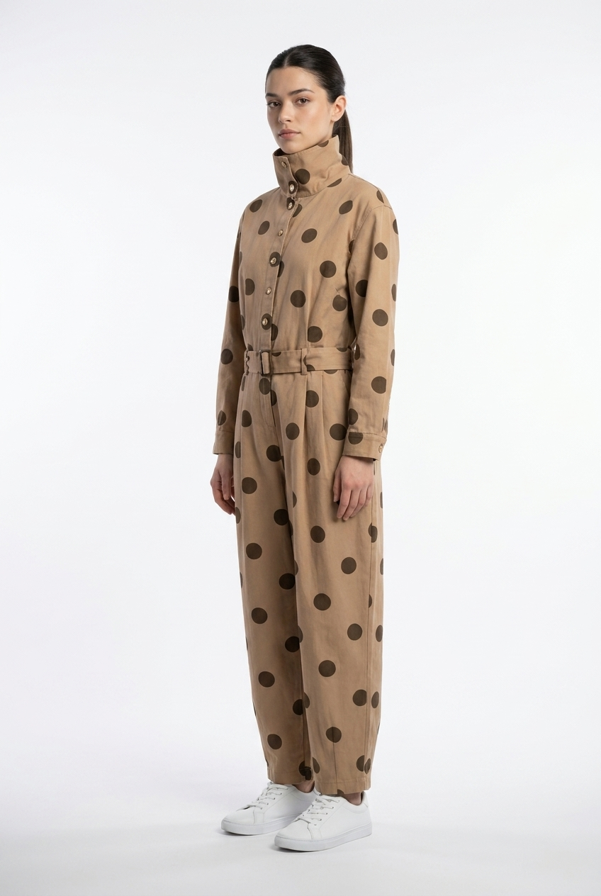 Belted Polka Dot Utility Jumpsuit