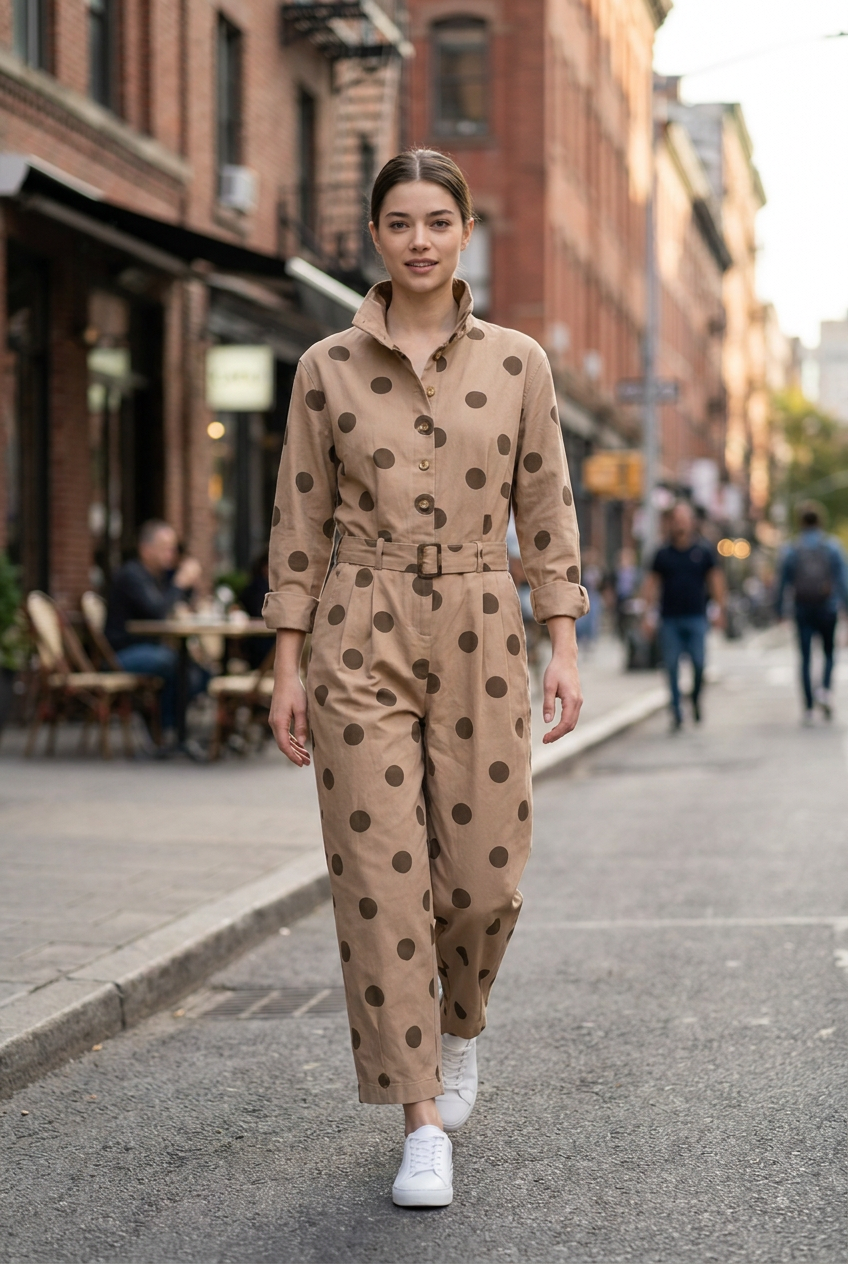 Belted Polka Dot Utility Jumpsuit