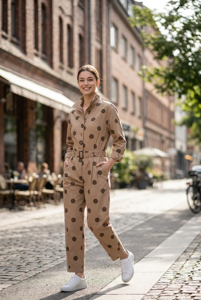 Belted Polka Dot Utility Jumpsuit