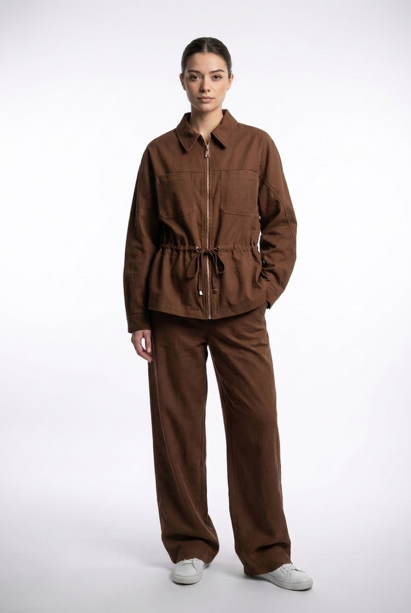Cinched Waist Utility Jacket & Trouser Set
