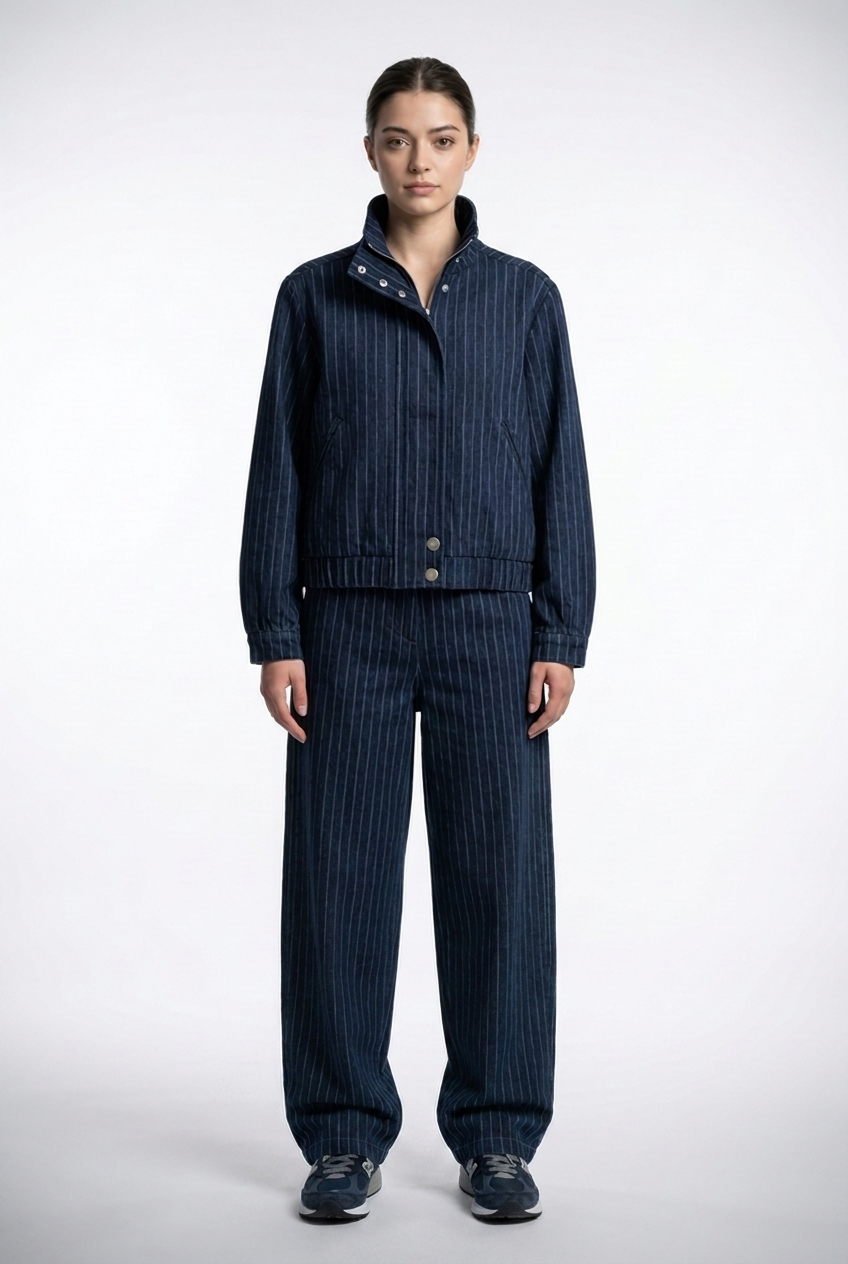 Pinstripe Denim Jacket & Trouser Set