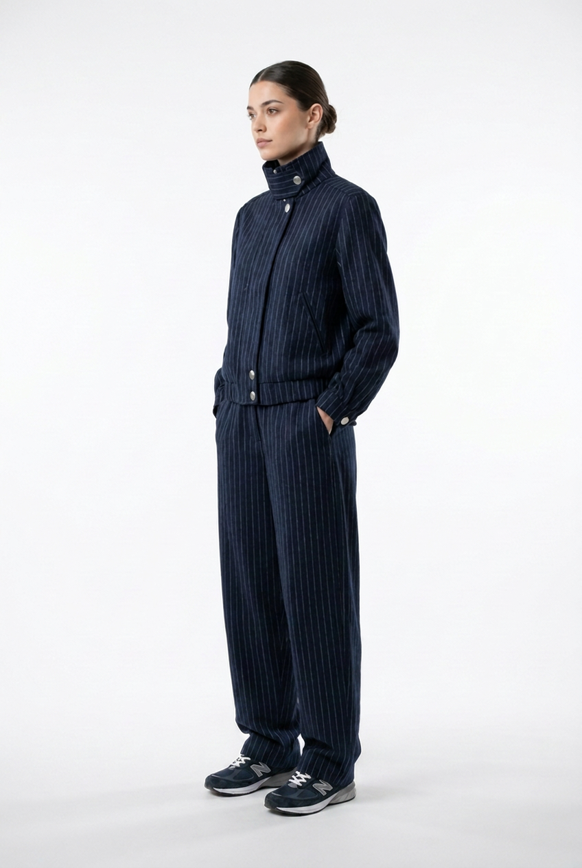 Pinstripe Denim Jacket & Trouser Set