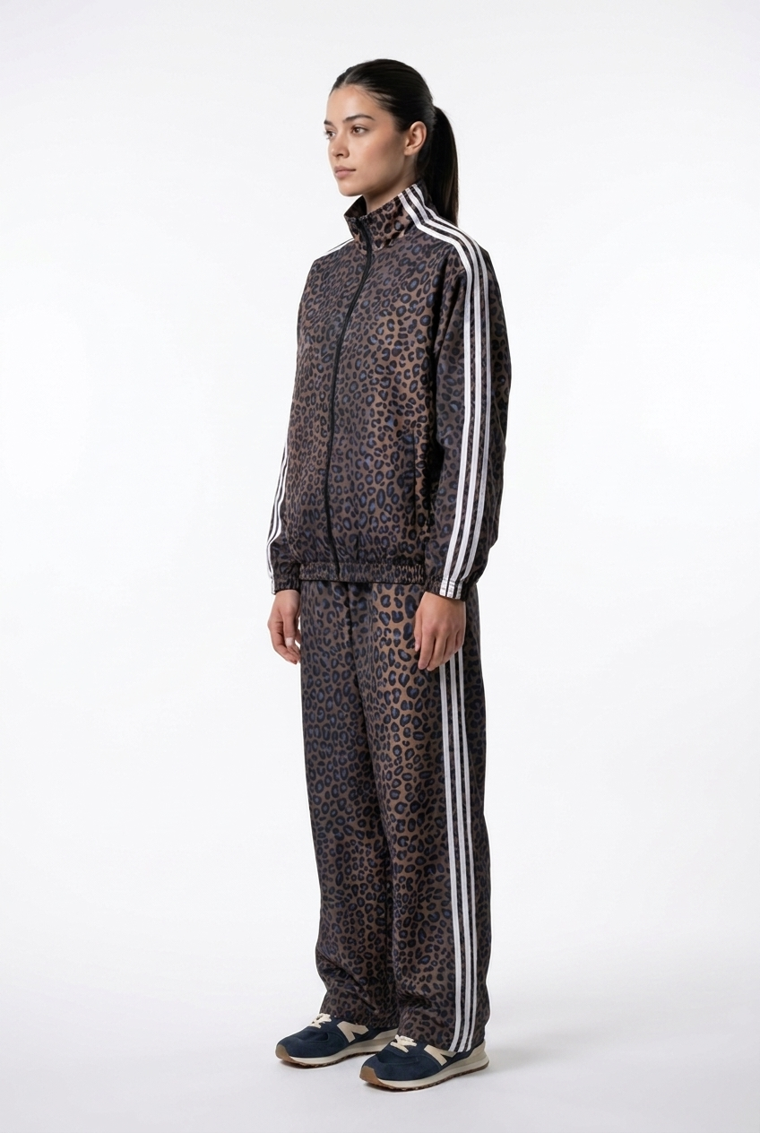Leopard Print Triple-Stripe Track Set