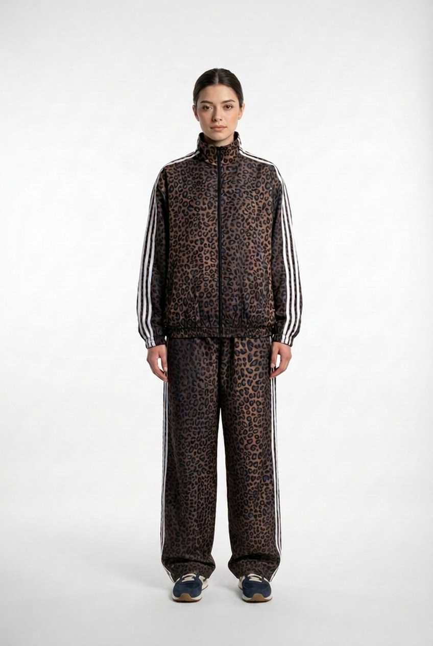 Leopard Print Triple-Stripe Track Set