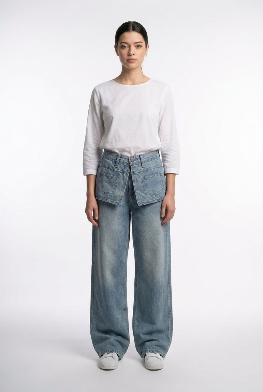 Layered Pocket Wide-Leg Jeans