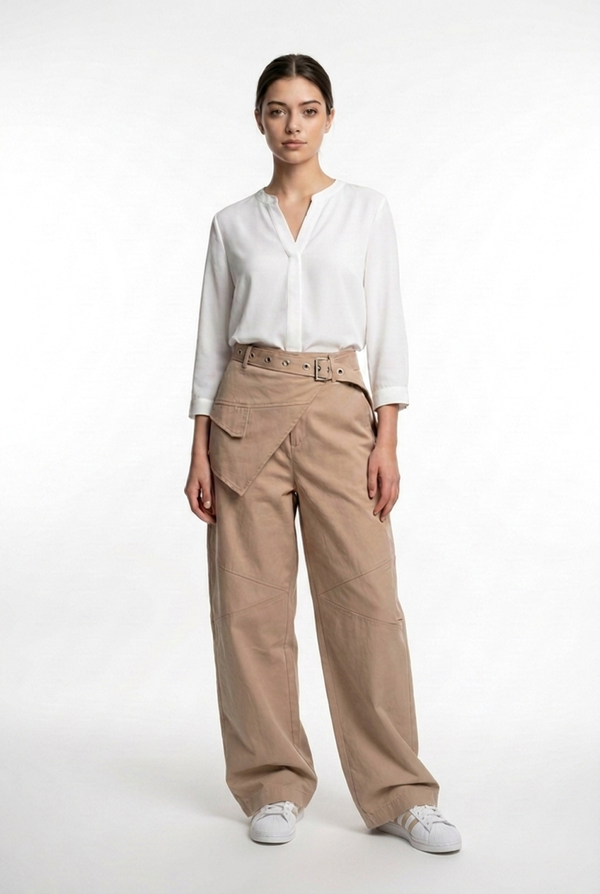 Asymmetrical Belted Utility Pants