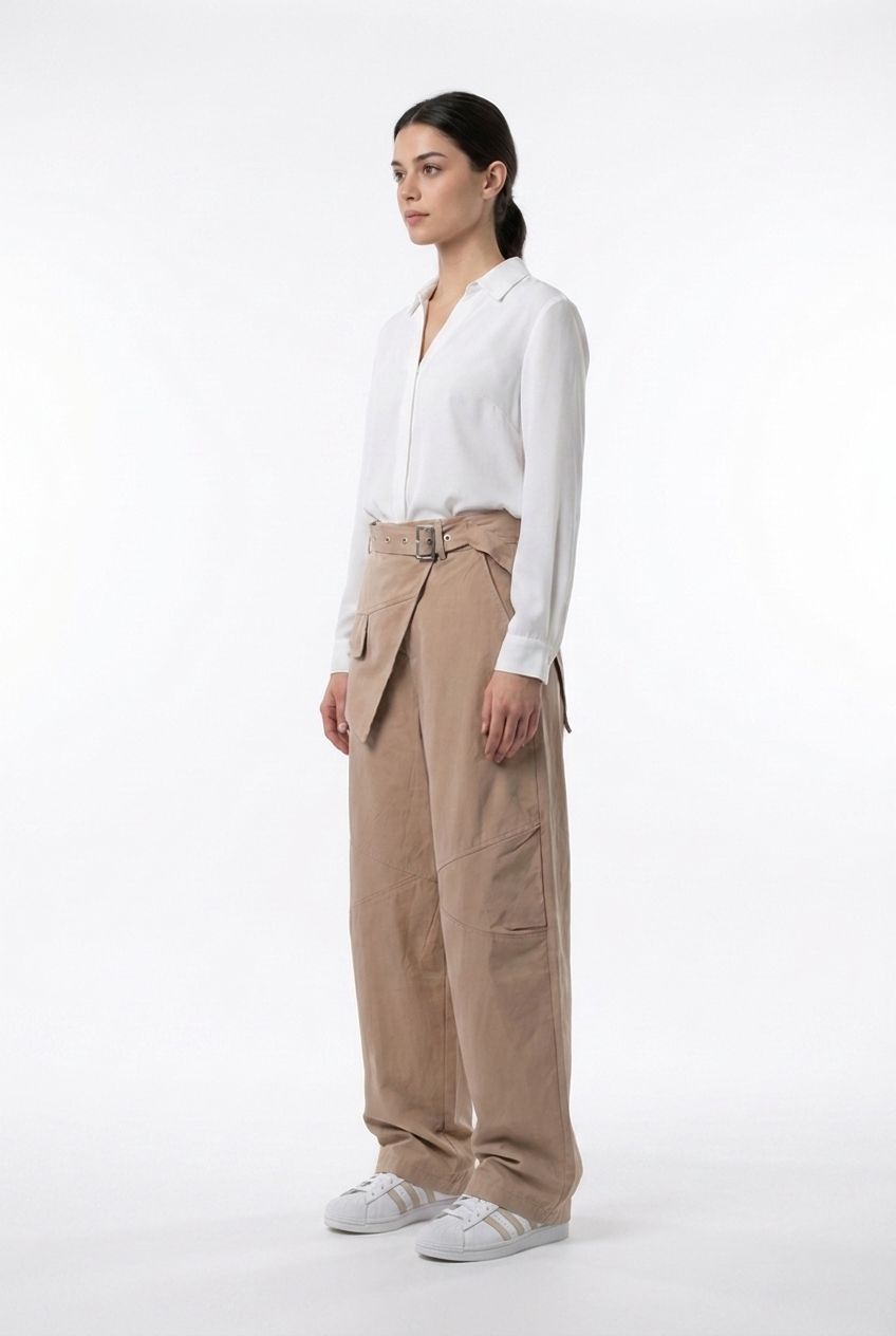Asymmetrical Belted Utility Pants