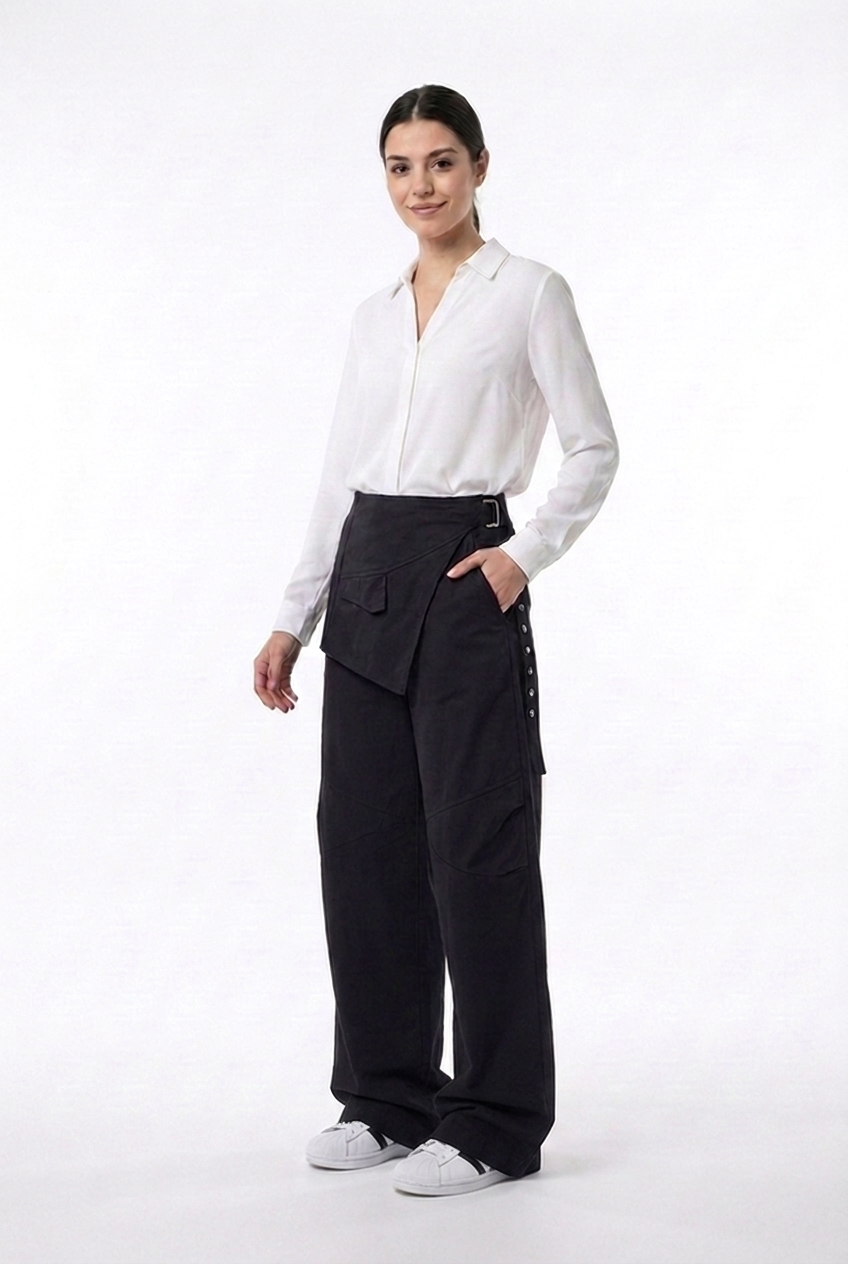 Asymmetrical Belted Utility Pants