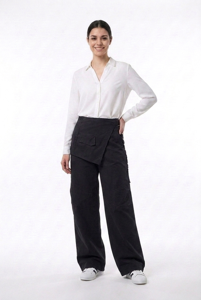 Asymmetrical Belted Utility Pants