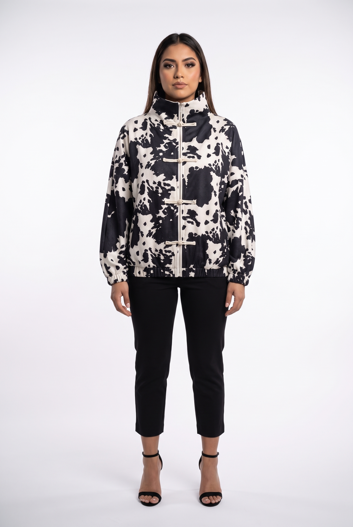 Print Toggle-Front Bomber Jacket