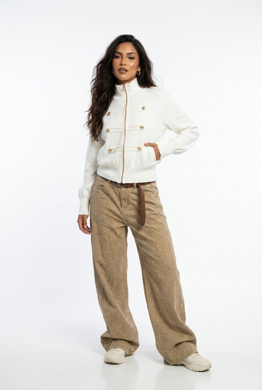 Relaxed Tonal Jacquard Wide-Leg Pants