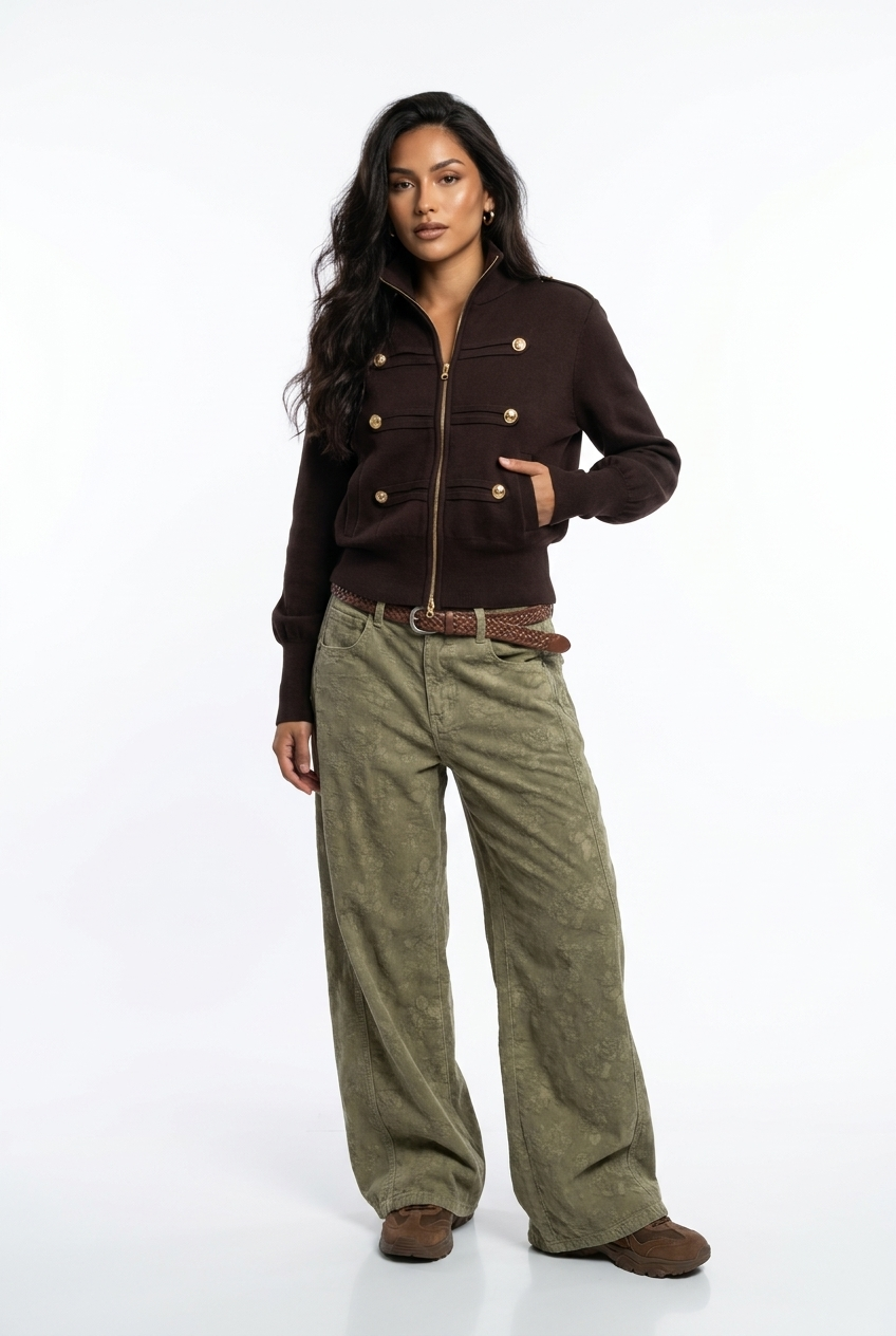 Relaxed Tonal Jacquard Wide-Leg Pants