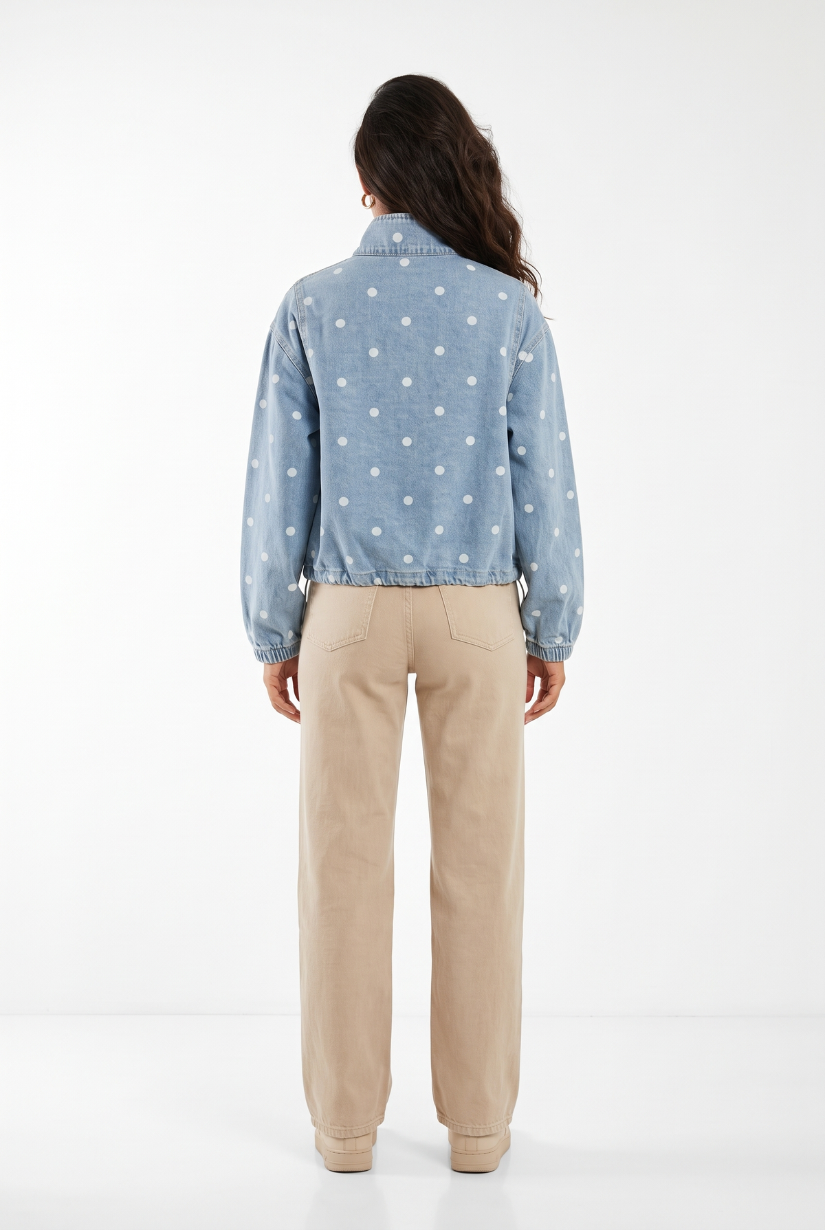 Polka Dot Denim Bomber Jacket