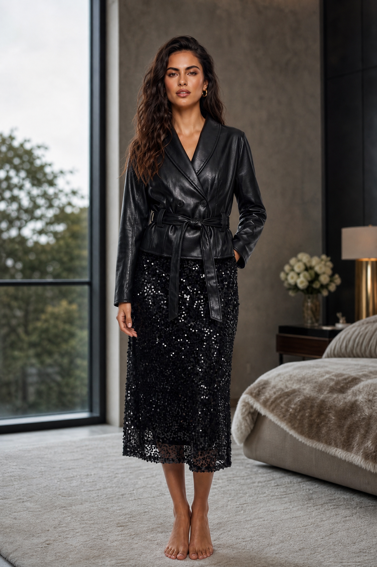 All-Over Sequin Midi Skirt