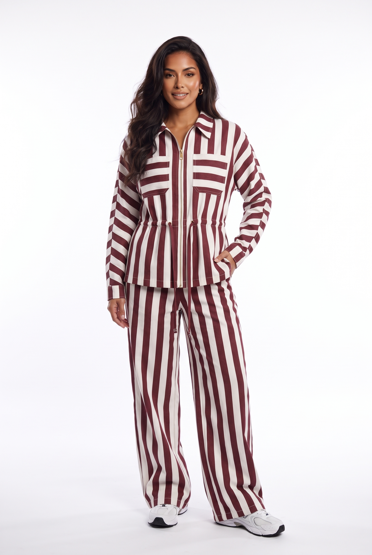 Bold Striped Cinched-Waist Utility Set