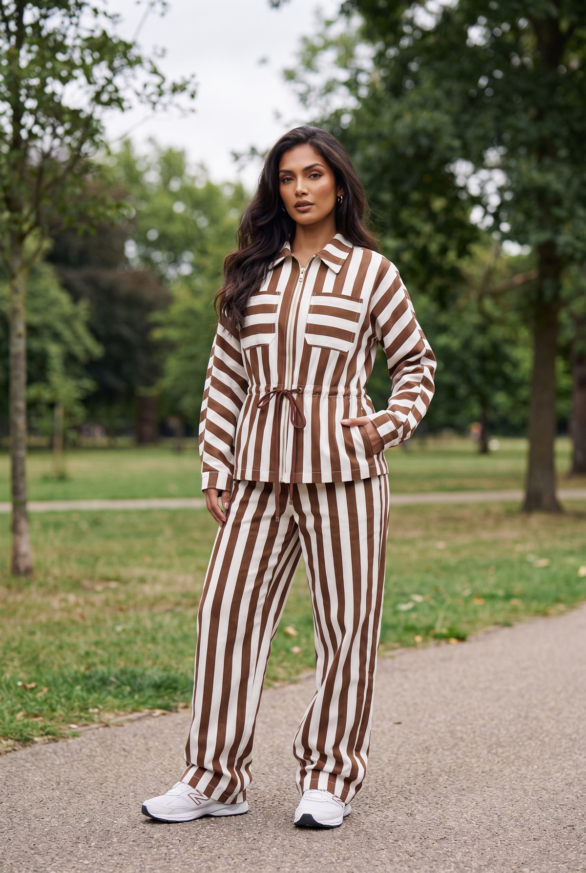 Bold Striped Cinched-Waist Utility Set
