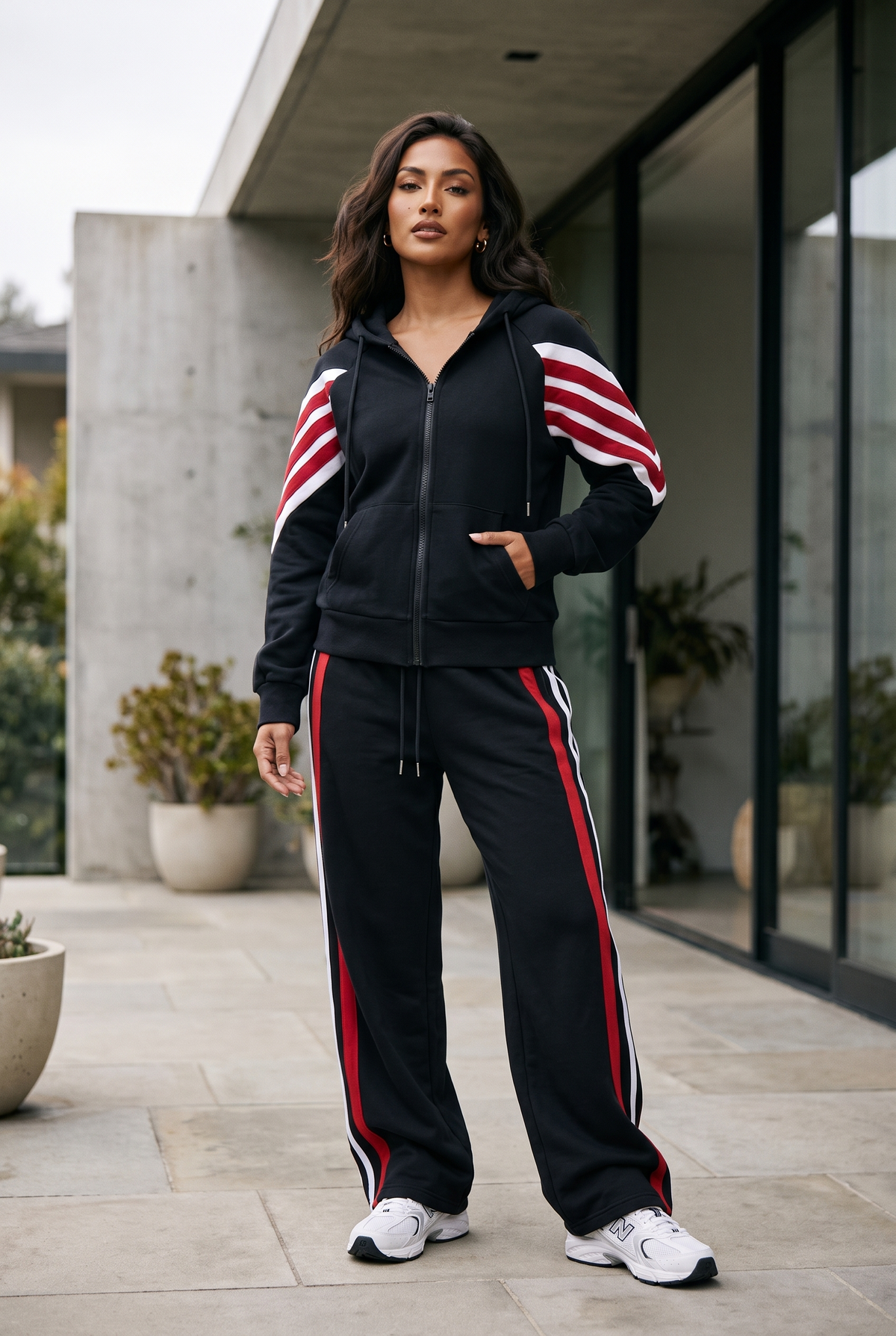 Chevron-Sleeve Zip-Up Track Set