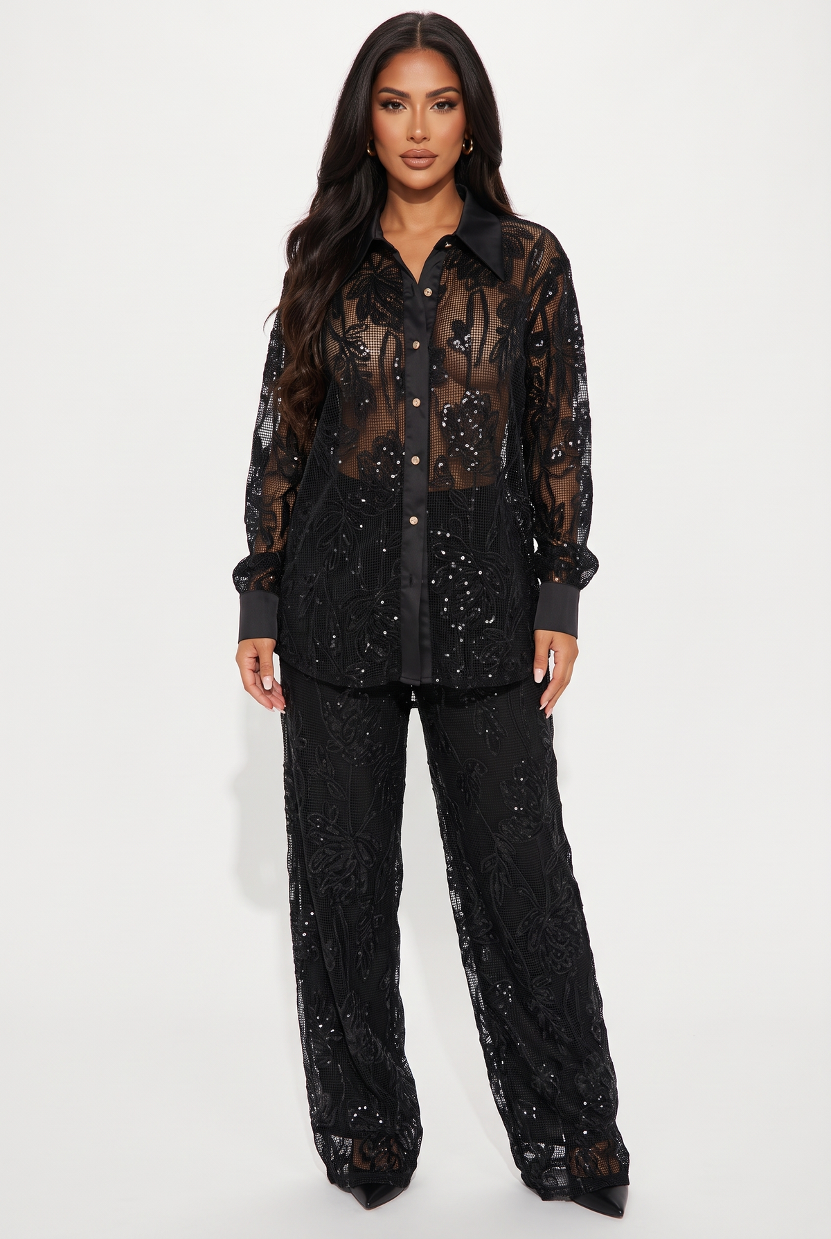 Sheer Floral Sequin Mesh Set