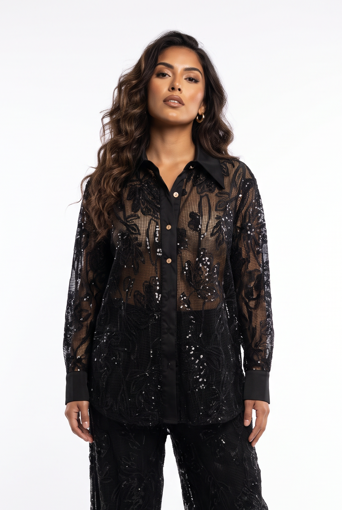 Sheer Floral Sequin Mesh Set