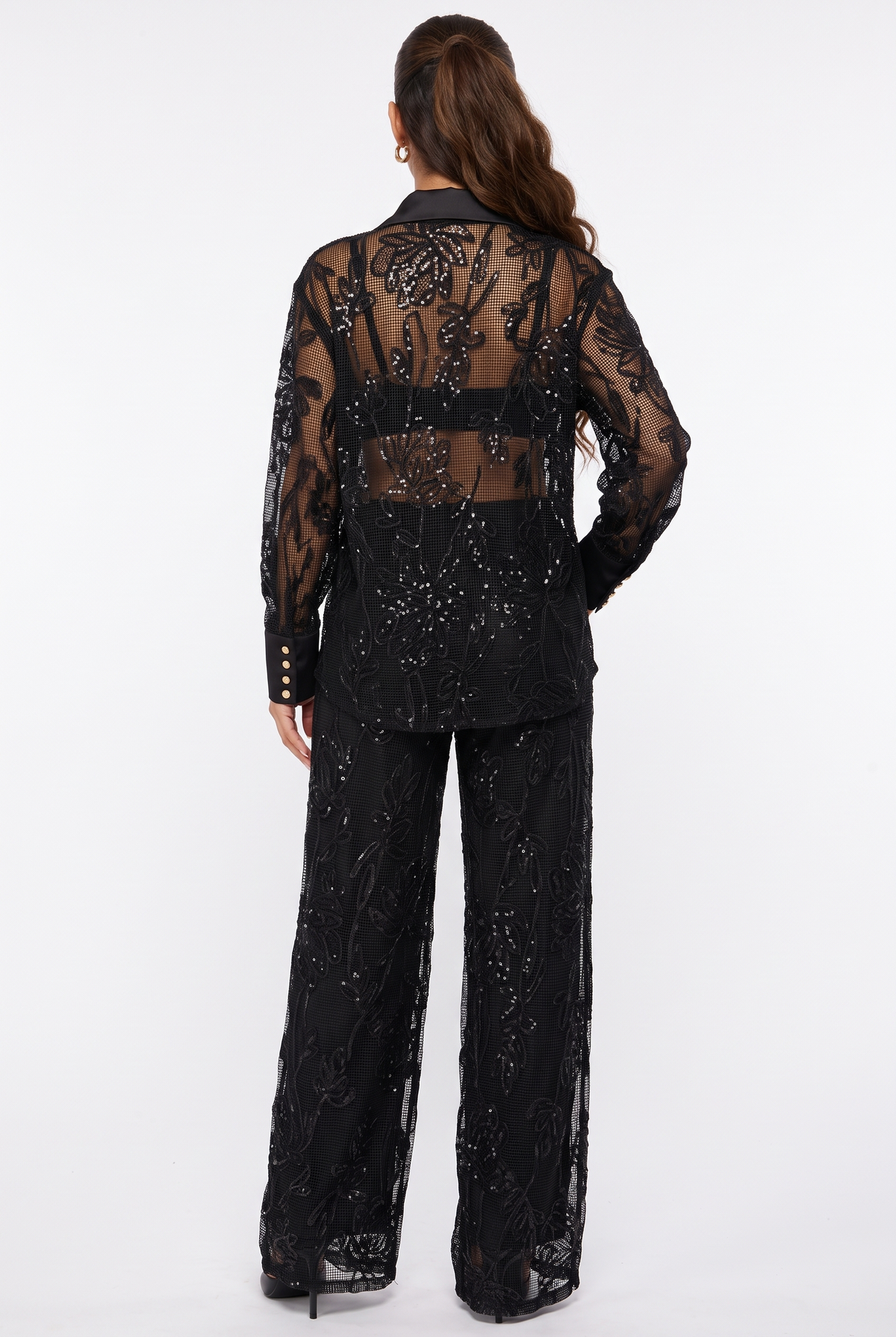 Sheer Floral Sequin Mesh Set