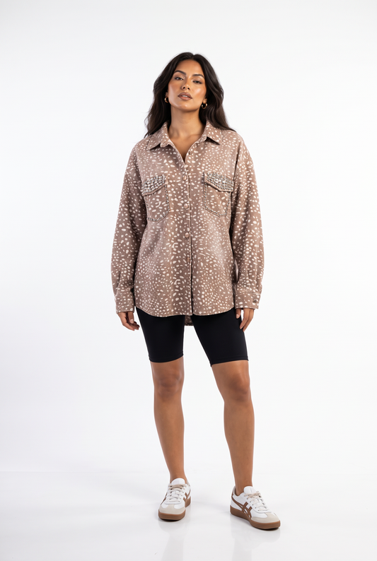 Embellished Bambi Print Oversized Shacket