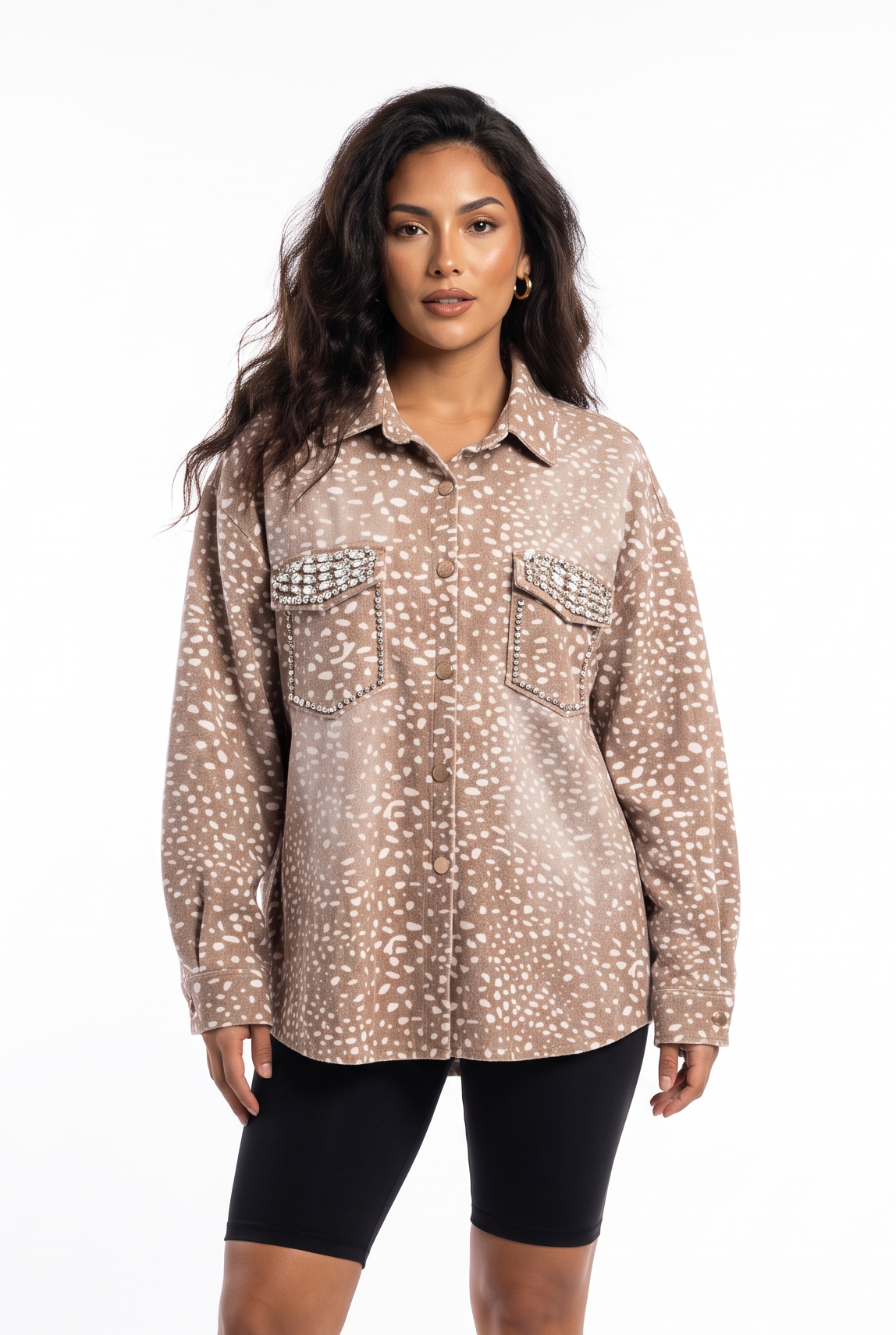 Embellished Bambi Print Oversized Shacket